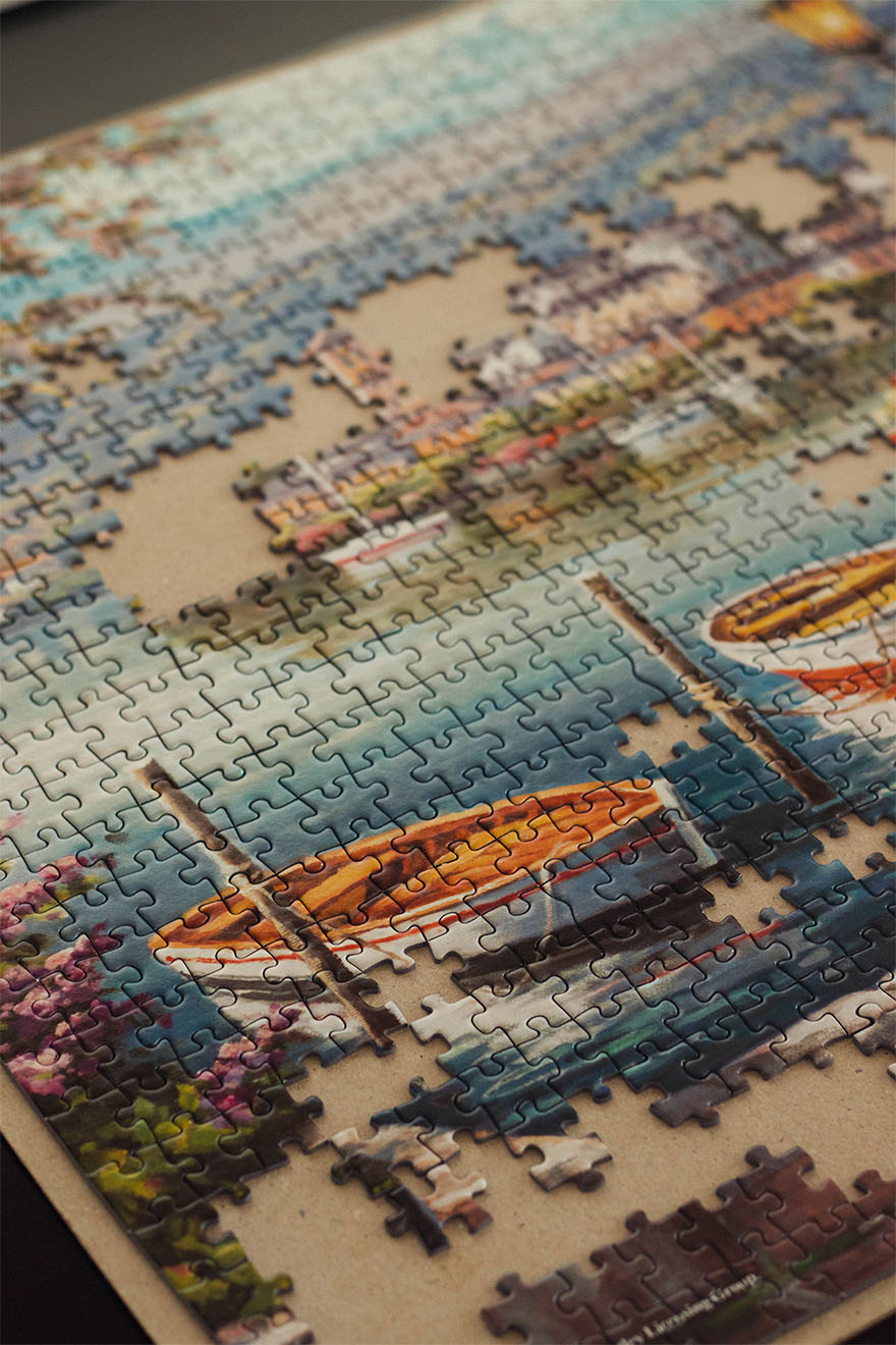 close up of a puzzle that is being completed